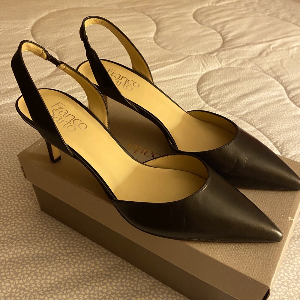 Franco Sarto Black Pointed Slingback Mules